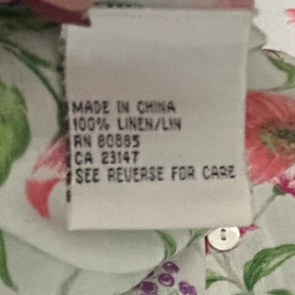 Talbots 100% Linen Floral Button-Down Blouse Women's 14 White Pink Cottagecore - Picture 5 of 6